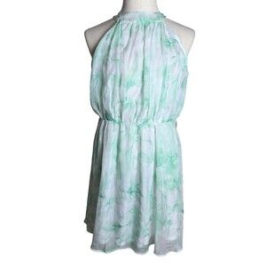 Cato Mint Green & White Floral Halter Neck Dress Sz L Easter Spring Knee Length